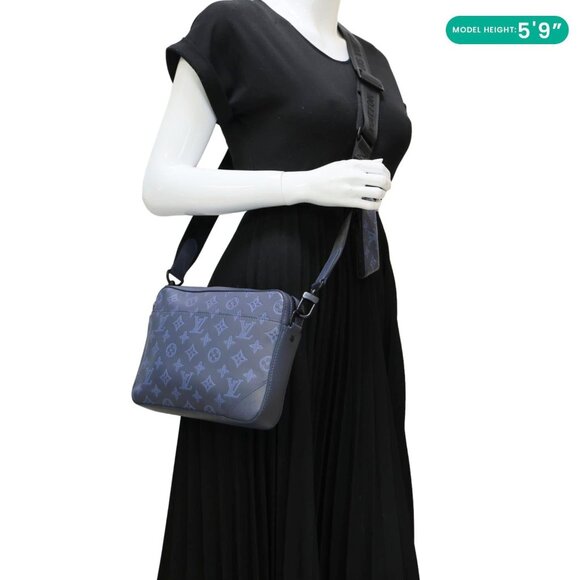 Louis Vuitton  Duo Monogram Shadow Leather Shoulder Bag Navy Blue - Picture 2 of 12